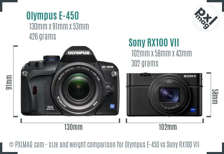 Olympus E-450 vs Sony RX100 VII size comparison