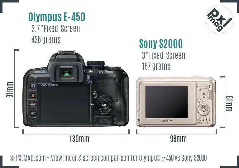 Olympus E-450 vs Sony S2000 Screen and Viewfinder comparison