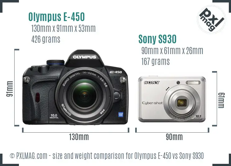 Olympus E-450 vs Sony S930 size comparison