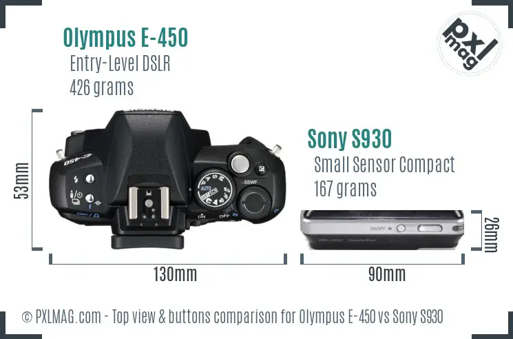 Olympus E-450 vs Sony S930 top view buttons comparison