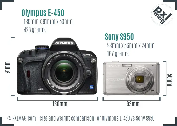 Olympus E-450 vs Sony S950 size comparison