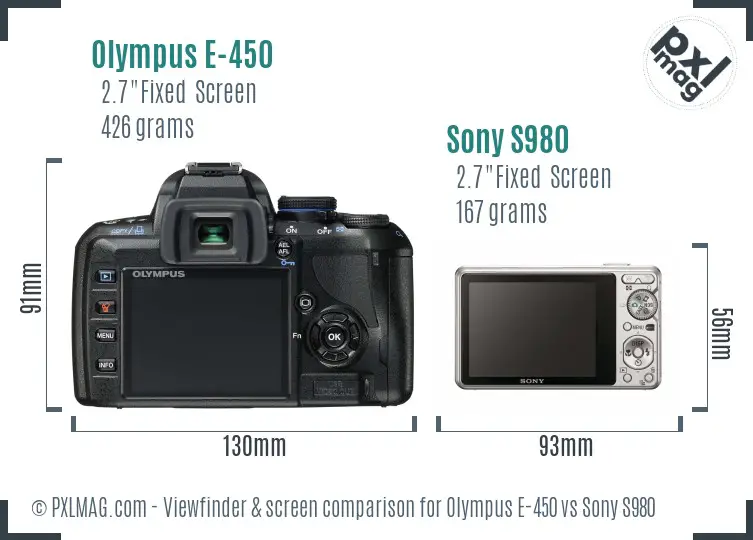 Olympus E-450 vs Sony S980 Screen and Viewfinder comparison