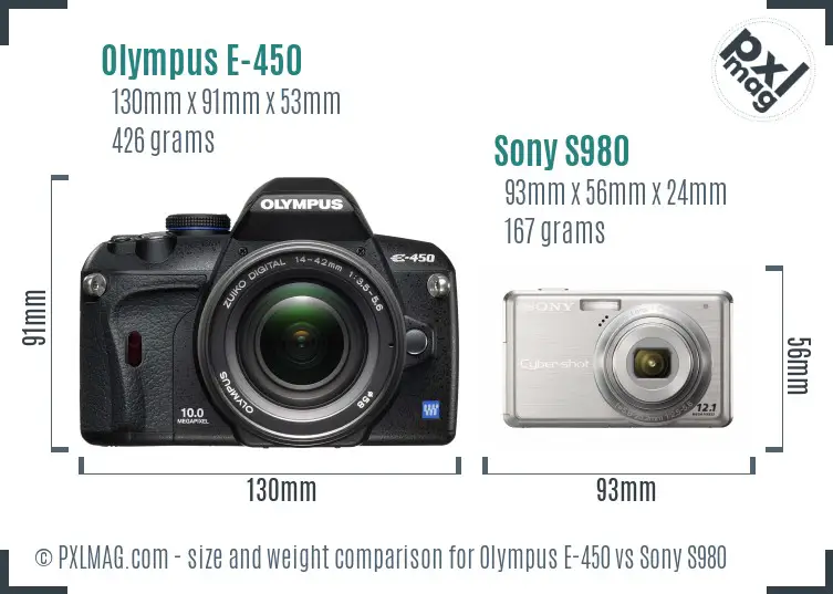 Olympus E-450 vs Sony S980 size comparison