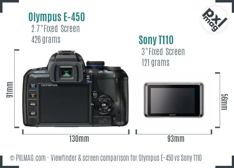 Olympus E-450 vs Sony T110 Screen and Viewfinder comparison