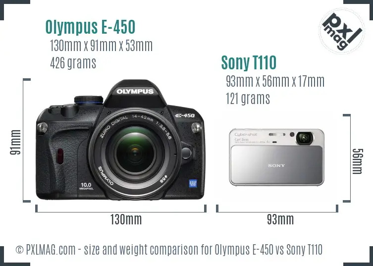 Olympus E-450 vs Sony T110 size comparison