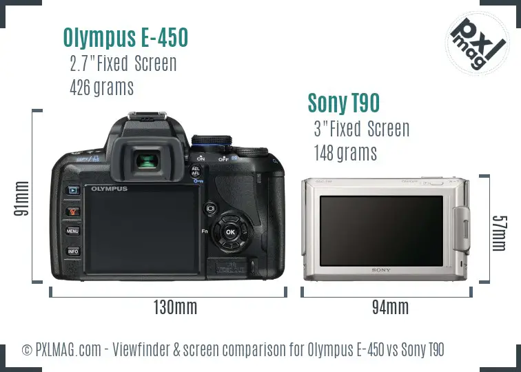 Olympus E-450 vs Sony T90 Screen and Viewfinder comparison