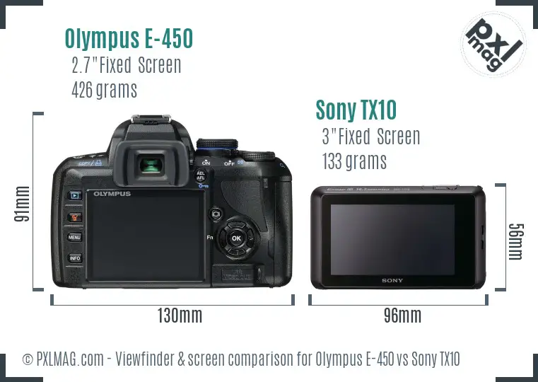 Olympus E-450 vs Sony TX10 Screen and Viewfinder comparison