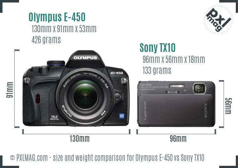 Olympus E-450 vs Sony TX10 size comparison Olympus E-450 vs Sony TX10 size comparison