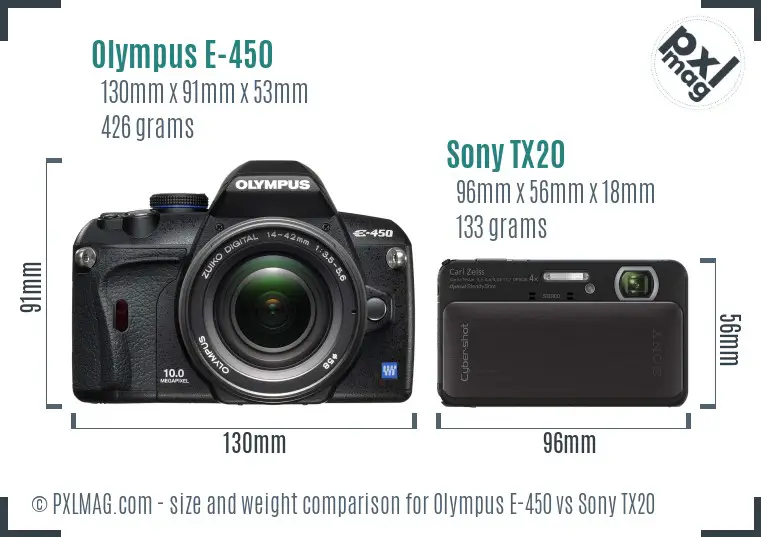 Olympus E-450 vs Sony TX20 size comparison Olympus E-450 vs Sony TX20 size comparison