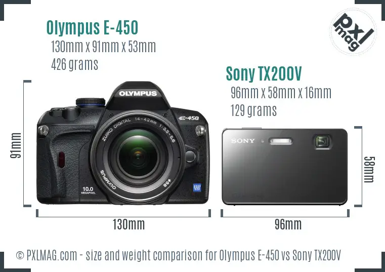 Olympus E-450 vs Sony TX200V size comparison Olympus E-450 vs Sony TX200V size comparison