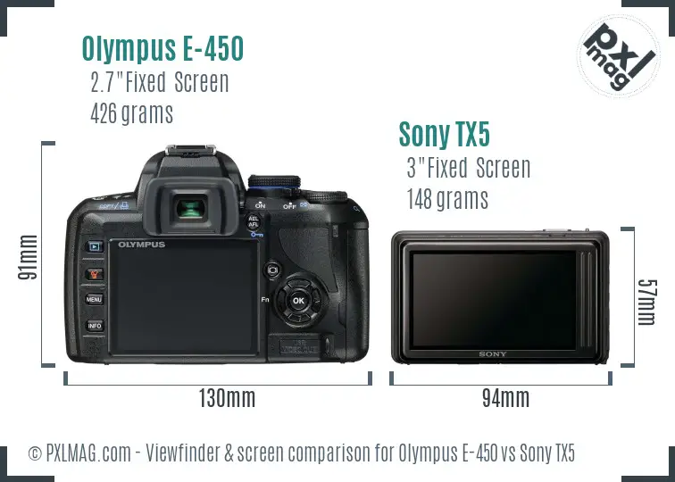 Olympus E-450 vs Sony TX5 Screen and Viewfinder comparison Olympus E-450 vs Sony TX5 Screen and Viewfinder comparison