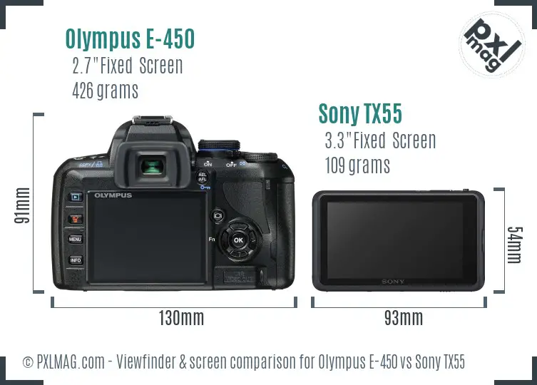 Olympus E-450 vs Sony TX55 Screen and Viewfinder comparison Olympus E-450 vs Sony TX55 Screen and Viewfinder comparison