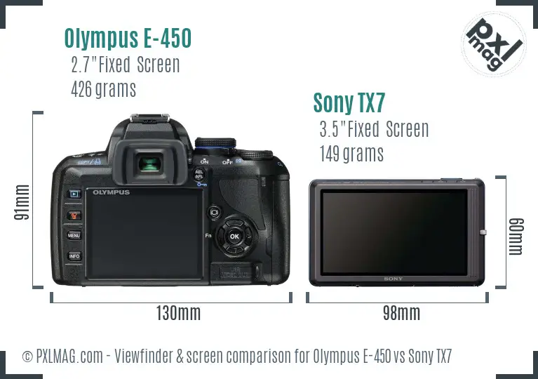 Olympus E-450 vs Sony TX7 Screen and Viewfinder comparison