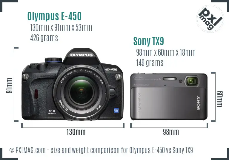 Olympus E-450 vs Sony TX9 size comparison Olympus E-450 vs Sony TX9 size comparison