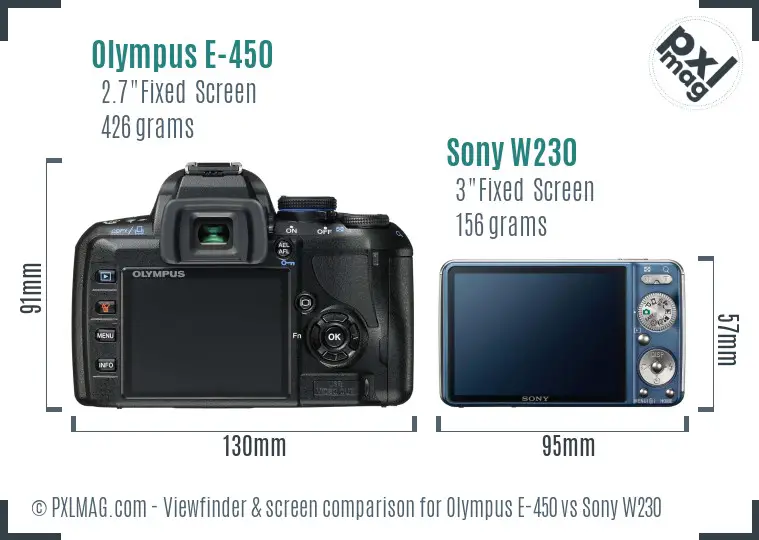 Olympus E-450 vs Sony W230 Screen and Viewfinder comparison