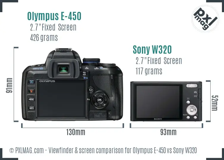 Olympus E-450 vs Sony W320 Screen and Viewfinder comparison