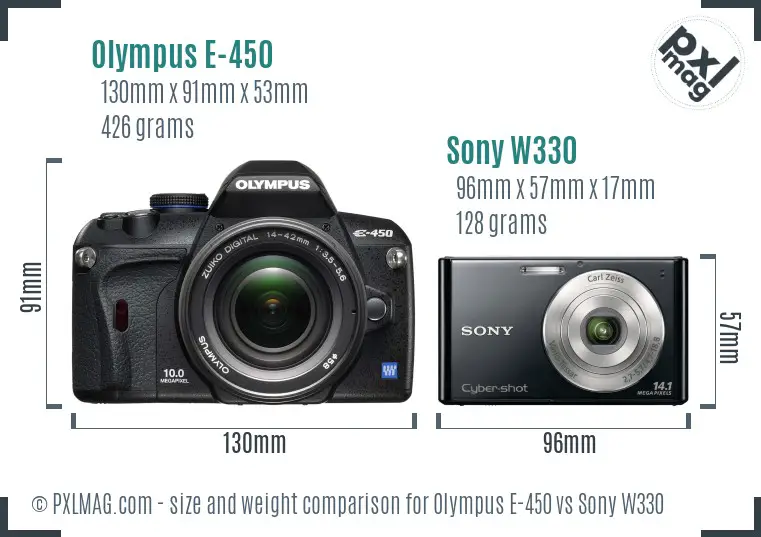 Olympus E-450 vs Sony W330 size comparison Olympus E-450 vs Sony W330 size comparison