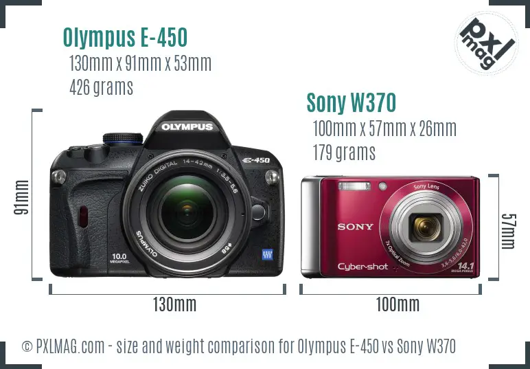 Olympus E-450 vs Sony W370 size comparison