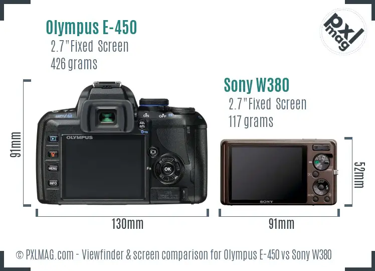 Olympus E-450 vs Sony W380 Screen and Viewfinder comparison