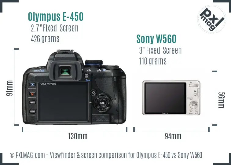 Olympus E-450 vs Sony W560 Screen and Viewfinder comparison