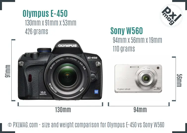 Olympus E-450 vs Sony W560 size comparison