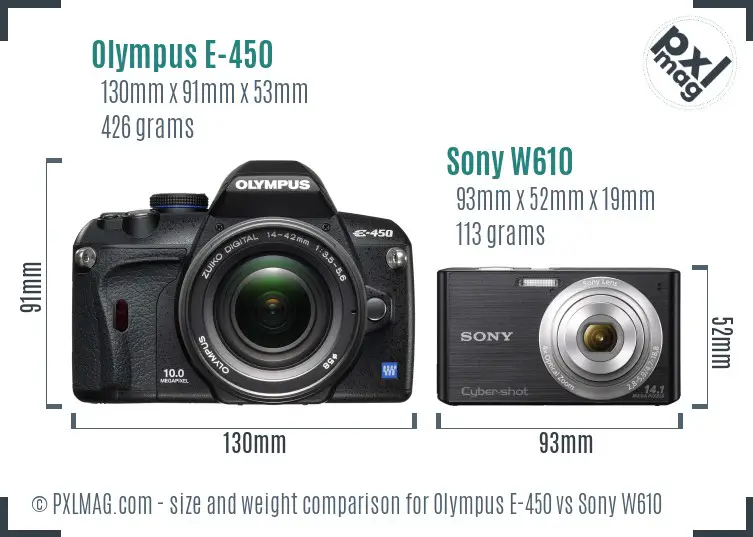 Olympus E-450 vs Sony W610 size comparison