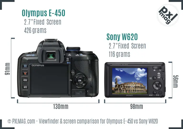 Olympus E-450 vs Sony W620 Screen and Viewfinder comparison