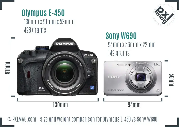 Olympus E-450 vs Sony W690 size comparison