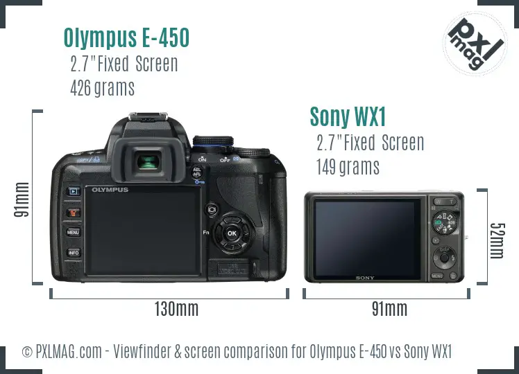Olympus E-450 vs Sony WX1 Screen and Viewfinder comparison
