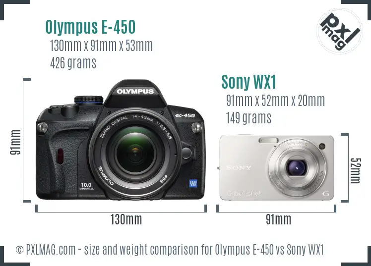 Olympus E-450 vs Sony WX1 size comparison