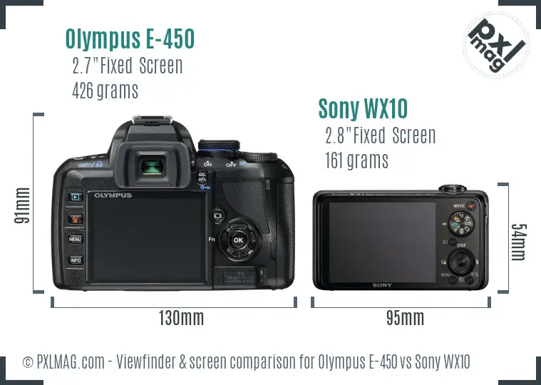 Olympus E-450 vs Sony WX10 Screen and Viewfinder comparison