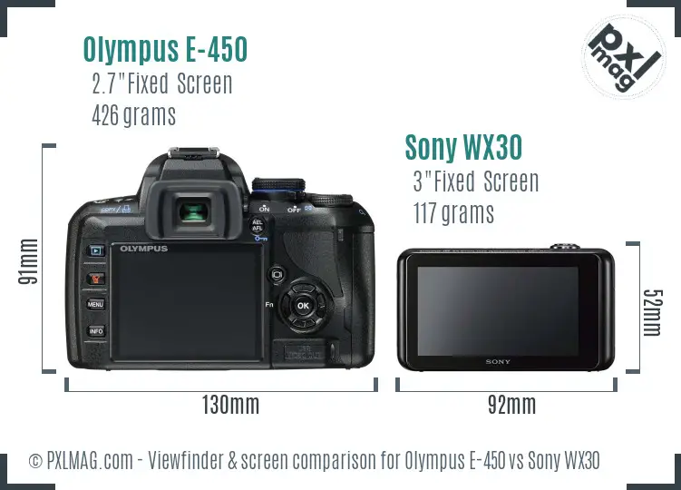 Olympus E-450 vs Sony WX30 Screen and Viewfinder comparison