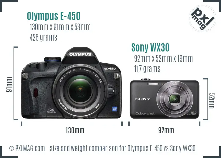 Olympus E-450 vs Sony WX30 size comparison
