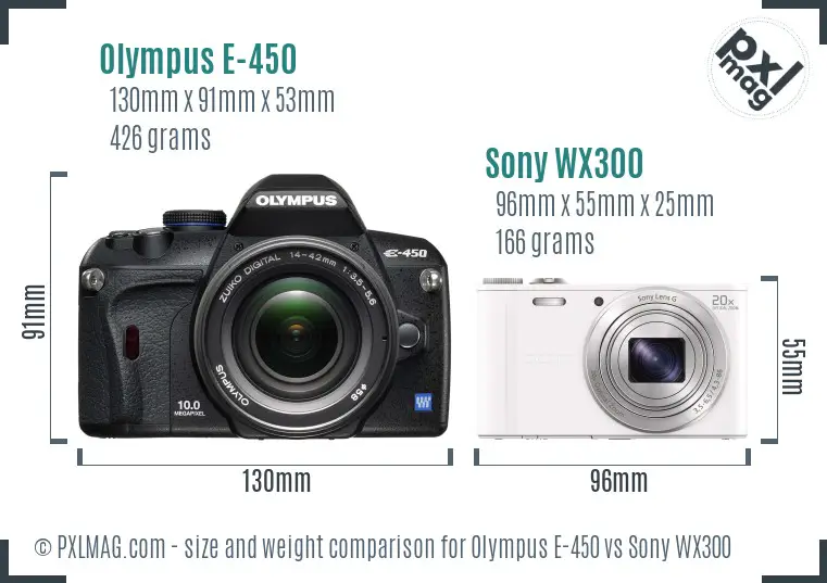 Olympus E-450 vs Sony WX300 size comparison