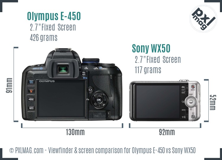 Olympus E-450 vs Sony WX50 Screen and Viewfinder comparison