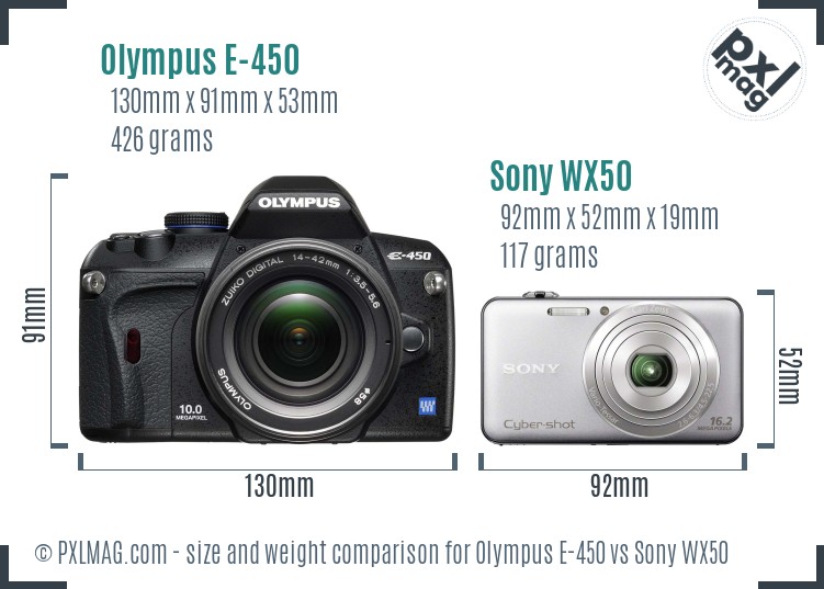 Olympus E-450 vs Sony WX50 size comparison