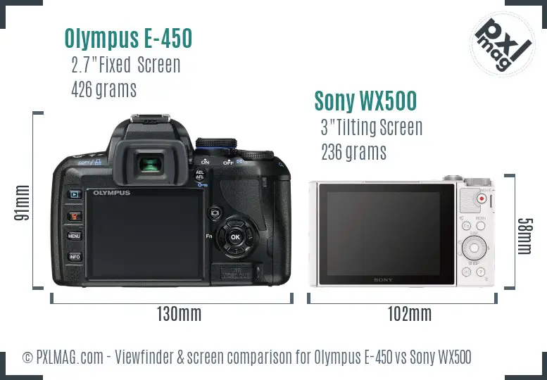 Olympus E-450 vs Sony WX500 Screen and Viewfinder comparison