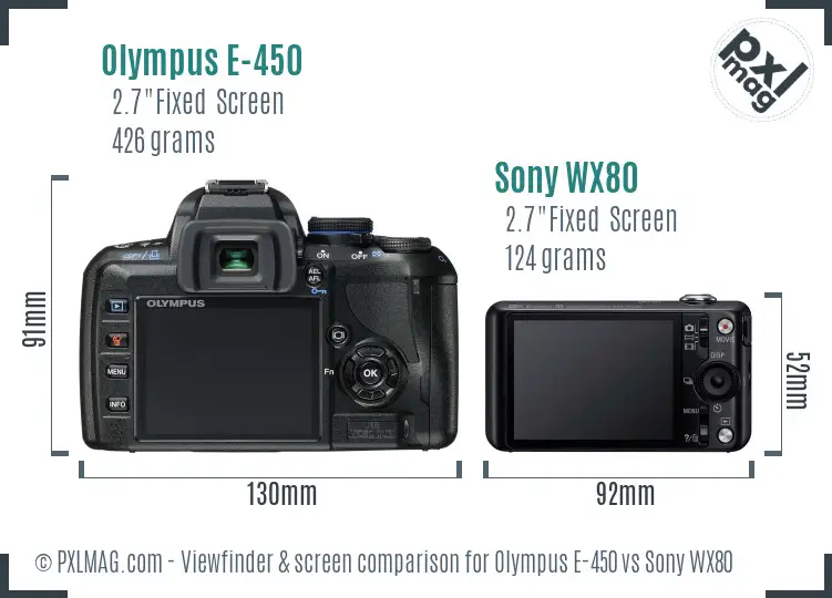 Olympus E-450 vs Sony WX80 Screen and Viewfinder comparison Olympus E-450 vs Sony WX80 Screen and Viewfinder comparison