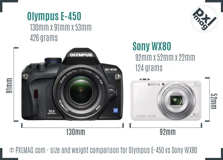 Olympus E-450 vs Sony WX80 size comparison Olympus E-450 vs Sony WX80 size comparison