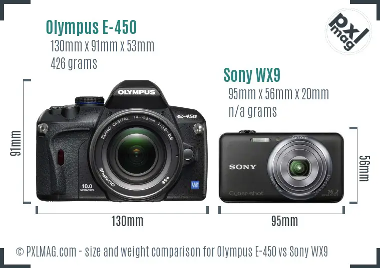 Olympus E-450 vs Sony WX9 size comparison Olympus E-450 vs Sony WX9 size comparison