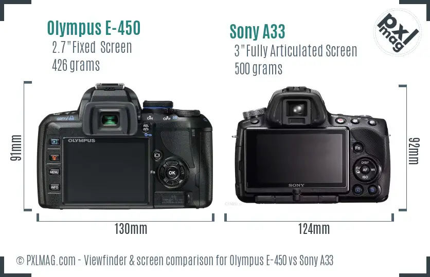 Olympus E-450 vs Sony A33 Screen and Viewfinder comparison