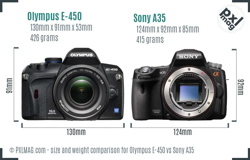 Olympus E-450 vs Sony A35 size comparison