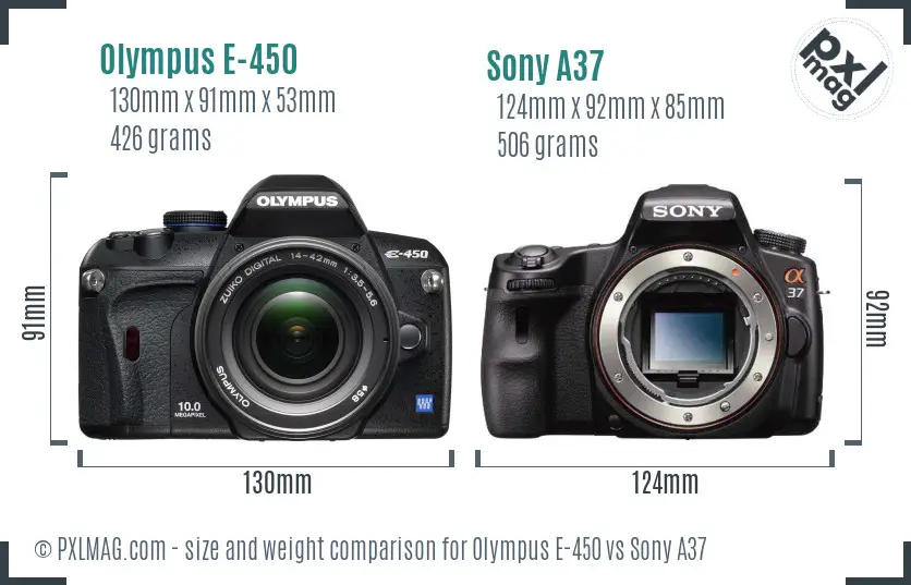 Olympus E-450 vs Sony A37 size comparison
