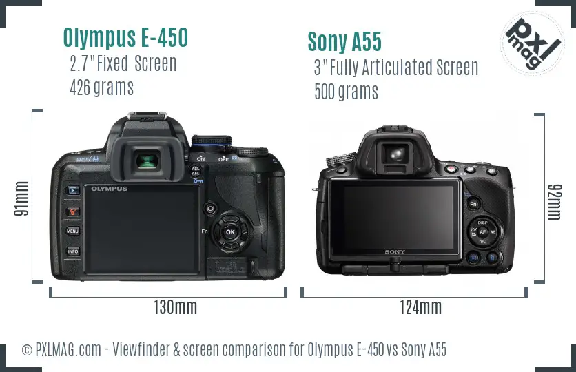 Olympus E-450 vs Sony A55 Screen and Viewfinder comparison