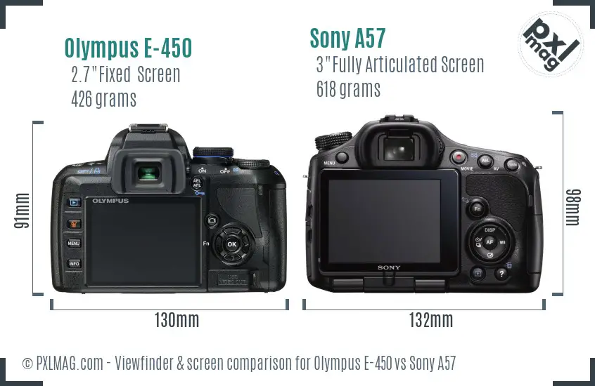 Olympus E-450 vs Sony A57 Screen and Viewfinder comparison