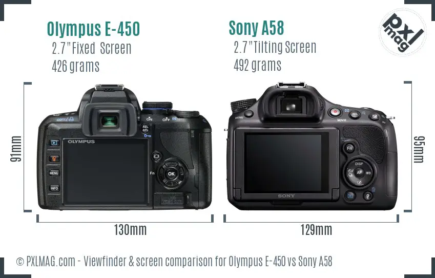 Olympus E-450 vs Sony A58 Screen and Viewfinder comparison