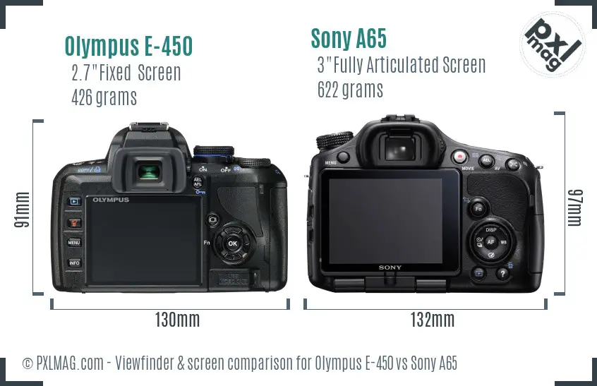 Olympus E-450 vs Sony A65 Screen and Viewfinder comparison