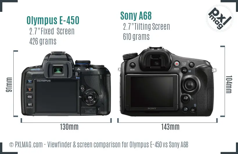 Olympus E-450 vs Sony A68 Screen and Viewfinder comparison