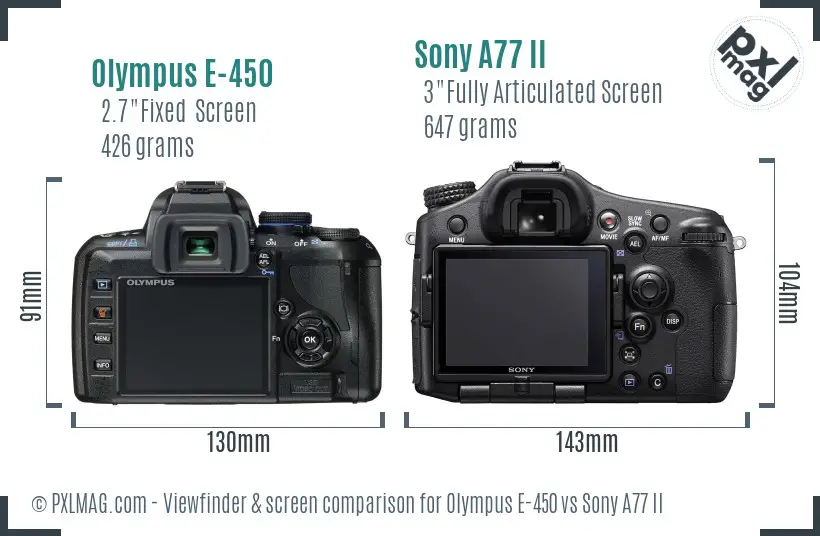 Olympus E-450 vs Sony A77 II Screen and Viewfinder comparison