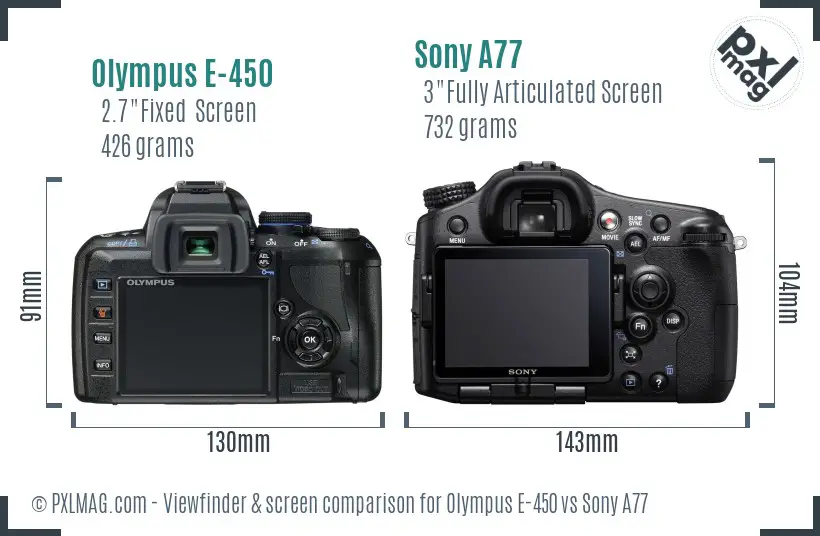 Olympus E-450 vs Sony A77 Screen and Viewfinder comparison